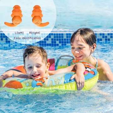 Kids Swimming Ear Plugs, 3 Pairs Waterproof Swimming Ear Plugs for Kids, Soft Silicone Reusable Earplugs, Ear Protection for Showering Swimming Bathing for Children 4-12 Years Old
