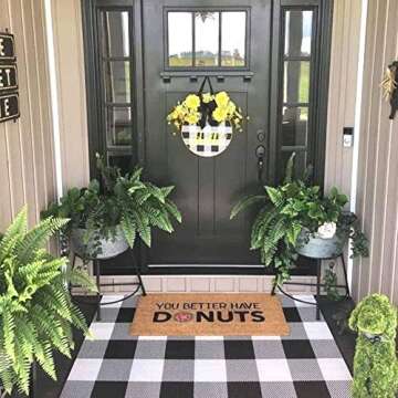 Buffalo Plaid Outdoor Rug, 27.5'' x 43'' Black and White Check Indoor/Outdoor Area Rugs, Layering Ru...