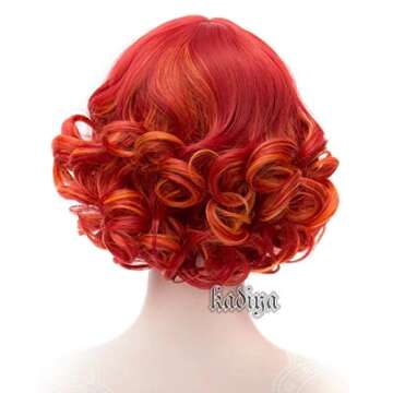 KiyaCos Women Girl's Yellow Rainbow Red Short Curly Wavy Layered Lovely Harajuku Cosplay Wigs Halloween Costume Hair