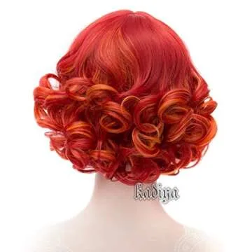 KiyaCos Women Girl's Yellow Rainbow Red Short Curly Wavy Layered Lovely Harajuku Cosplay Wigs Halloween Costume Hair