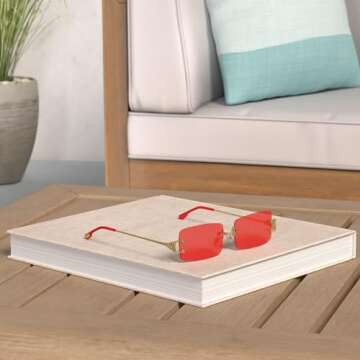 SDinm Rimless Sunglasses 90s Frameless Rectangle Tinted Lens Eyewear Red Sunglasses for Women Men