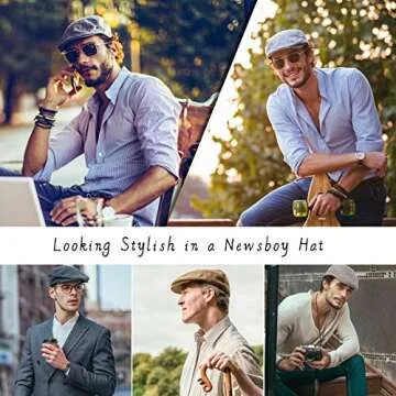 LADYBRO Mens Flat Cap Irish Cap - 90's Hat Grey Golf Hats Hunting Ivy Hat Accessories for Men