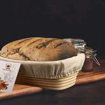 10 x 6 Inch Oval Proofing Basket,WERTIOO Banneton Bread Proofing Basket + Bread Lame +Dough Scraper+ Linen Liner Cloth for Professional & Home Bakers