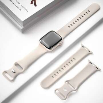 Sport Band Compatible with Apple Watch 38mm 40mm 41mm 42mm 44mm 45mm 46mm 49mm, Soft Silicone Replac...