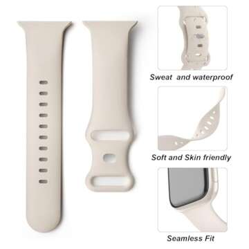 Sport Band Compatible with Apple Watch 38mm 40mm 41mm 42mm 44mm 45mm 46mm 49mm, Soft Silicone Replacement Strap Wristbands for iWatch Series 10/9/8/7/6/5/4/3/2/1 Ultra SE Women Men, Starlight