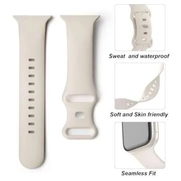 Sport Band Compatible with Apple Watch 38mm 40mm 41mm 42mm 44mm 45mm 46mm 49mm, Soft Silicone Replacement Strap Wristbands for iWatch Series 10/9/8/7/6/5/4/3/2/1 Ultra SE Women Men, Starlight