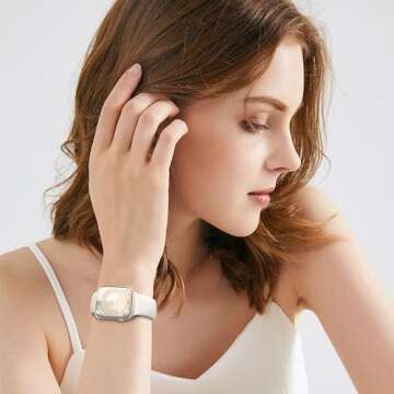 Sport Band Compatible with Apple Watch 38mm 40mm 41mm 42mm 44mm 45mm 46mm 49mm, Soft Silicone Replacement Strap Wristbands for iWatch Series 10/9/8/7/6/5/4/3/2/1 Ultra SE Women Men, Starlight