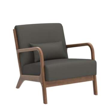 INZOY Mid Century Modern Accent Chair with Wood Frame, Upholstered Living Room Chairs with Waist Cushion, Reading Armchair for Bedroom Sunroom (Green)