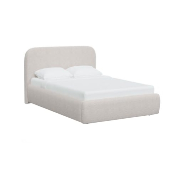 Benjara Ziya Queen Size Bed with Cream Boucle Upholstery