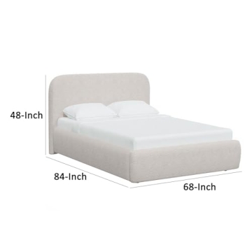 Benjara Ziya Queen Size Bed with Cream Boucle Upholstery