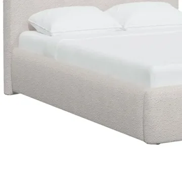 Benjara Ziya Queen Size Bed with Cream Boucle Upholstery