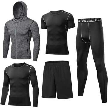 BUYJYA 5Pcs Men's Athletic Compression Set - Perfect Gift