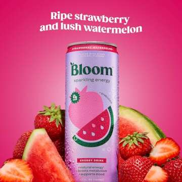 Bloom Nutrition Sparkling Energy Drink - Natural Energy with Antioxidants, Strawberry Watermelon Fla...