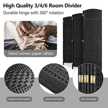 Spurgehom 4 Panel Room Divider Folding Wall Divider 6Ft Privacy Screen Indoor Portable Woven Partiti...