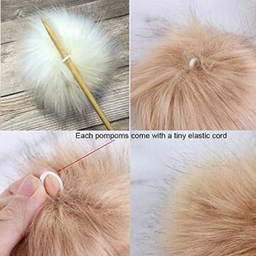 Pack of 6 Faux Fox Fur Pompoms 3.9inch/10CM Furry Pom Pom Ball with Elastic Loop Knitting Crafts Hat...