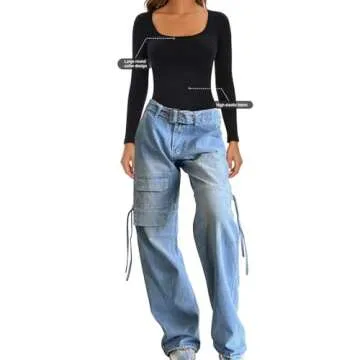 LONGBIDA Baggy Jeans for Women High Waisted Y2K Stretch Wide Leg Straight Jeans Casual Boyfriend Denim Pants