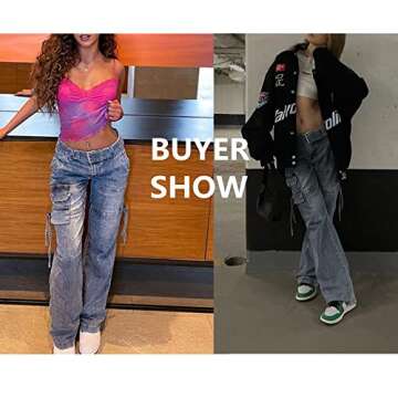 LONGBIDA Baggy Jeans for Women High Waisted Y2K Stretch Wide Leg Straight Jeans Casual Boyfriend Denim Pants