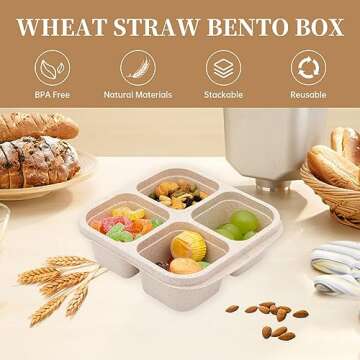 Luriseminger 4 Pack Bento Lunch Box，4 Compartment Snack Containers，Divided Bento Snack Box，Meal Prep Containers Kids/Toddle/Adults,Food Storage Containers for School, Work and Travel