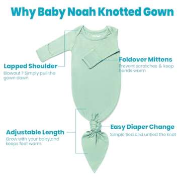 Baby Knotted Gown, Super Soft Newborn Infant Long Sleeve Sleeper for Baby Girl and Boy Sleepwear with Hat Set (Grey Green, 0-3 Months)