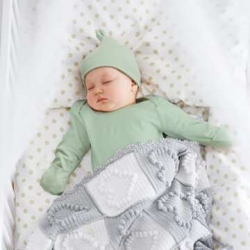 Baby Knotted Gown, Super Soft Newborn Infant Long Sleeve Sleeper for Baby Girl and Boy Sleepwear with Hat Set (Grey Green, 0-3 Months)