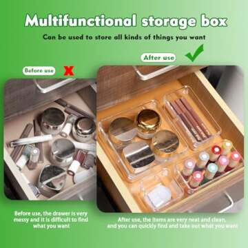 25 Pack Drawer Organizer, 4 Sizes Clear Plastic Drawer Organization Storage Bins,Drawer Organizing Trays and Dividers for Kitchen Utensils,Makeup, Jewelry, Snacks, Office, Bedroom, Kitchen, Bathroom