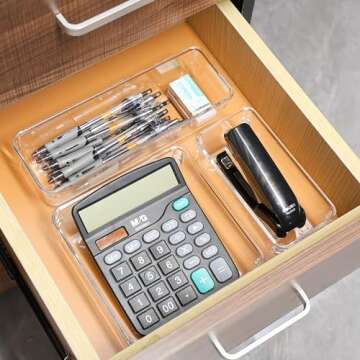 25 Pack Drawer Organizer, 4 Sizes Clear Plastic Drawer Organization Storage Bins,Drawer Organizing Trays and Dividers for Kitchen Utensils,Makeup, Jewelry, Snacks, Office, Bedroom, Kitchen, Bathroom