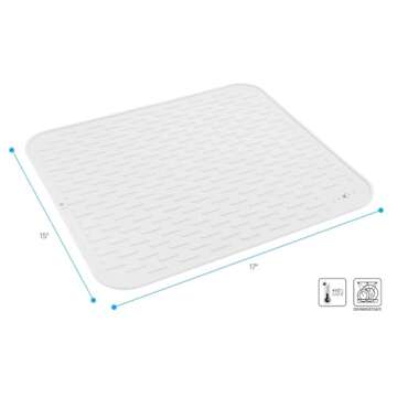 Luxet Multipurpose Premium Quality Silicone Dish Drying Mats for Kitchen Counter Top Dishes Pad, Heat Resistant Countertop Protection, Non Slip Grip, Large Trivet Size 17x15 inches (White)