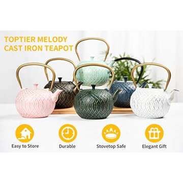 Tea Kettle, Toptier Japanese Tetsubin Cast Iron Teapot with Infuser for Loose Tea, Teapot Stovetop S...