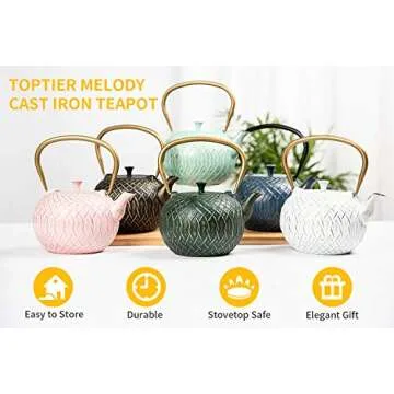 Tea Kettle, Toptier Japanese Tetsubin Cast Iron Teapot with Infuser for Loose Tea, Teapot Stovetop S...