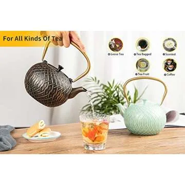Tea Kettle, Toptier Japanese Tetsubin Cast Iron Teapot with Infuser for Loose Tea, Teapot Stovetop Safe, 34 Ounce (1000 ml), Black Melody