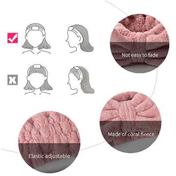 VIOCIWUO Microfiber Bowtie Headbands 4 Pack, Soft Makeup Face Wash Spa Yoga Shower Coral Fleece Hair Bands for Women and Girls