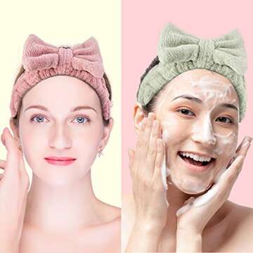 VIOCIWUO Microfiber Bowtie Headbands 4 Pack, Soft Makeup Face Wash Spa Yoga Shower Coral Fleece Hair Bands for Women and Girls