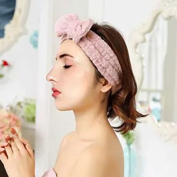 VIOCIWUO Microfiber Bowtie Headbands 4 Pack, Soft Makeup Face Wash Spa Yoga Shower Coral Fleece Hair Bands for Women and Girls
