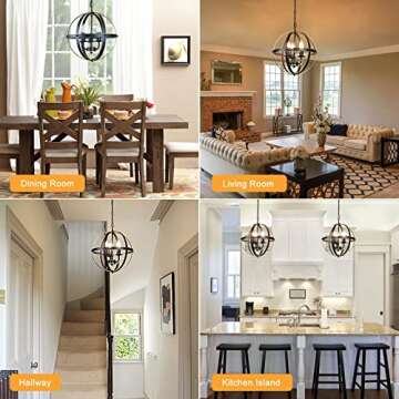 DLLT Chandelier Farmhouse Hanging Lighting, 3 Lights Globe Ceiling Light Fixture, Metal Swag Pendant...