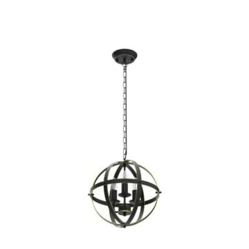 DLLT Chandelier Farmhouse Hanging Lighting, 3 Lights Globe Ceiling Light Fixture, Metal Swag Pendant Lighting for Kitchen, Dining Room, Living Room, Hallway, Bedroom, Entryway, E12 Base Gold