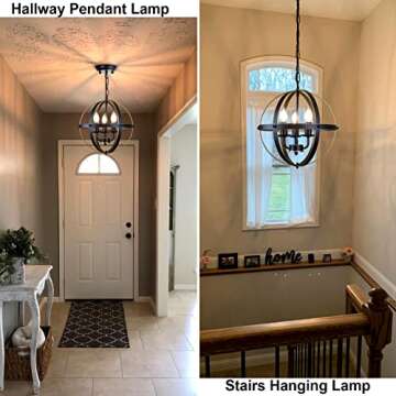 DLLT Chandelier Farmhouse Hanging Lighting, 3 Lights Globe Ceiling Light Fixture, Metal Swag Pendant Lighting for Kitchen, Dining Room, Living Room, Hallway, Bedroom, Entryway, E12 Base Gold