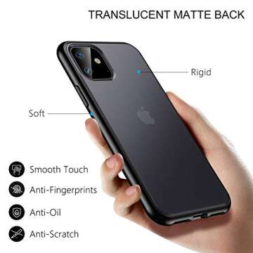 Meifigno Magic Series Compatible with iPhone 11 Case, [Military Grade Drop Tested], Translucent Matte PC with Soft Edges, Shockproof Phone Case Designed for iPhone 11 6.1 inch (2019), Black