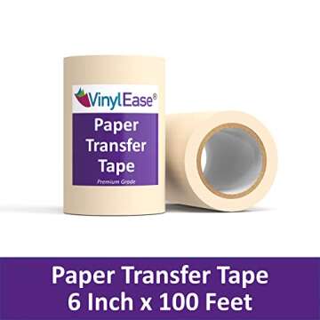 Vinyl Ease 6 inch x 100 feet roll of Paper Transfer Tape with a Medium to High Tack Layflat Adhesive...