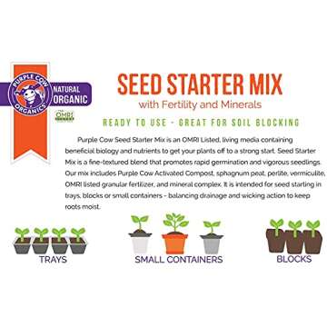 Purple Cow Organics All Natural Seed Starter Mix for Fast Germination and Vigorous Seedlings with Strong Root Systems for Indoor Home Gardens, 12 Quart Bag