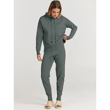 ANRABESS Women Two Piece Outfits Turtleneck Pullover Top Cozy Knit Sweater Pants Lounge Set 2024 Fall Sweatsuit Sweatsuits Gray Large