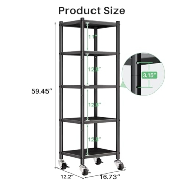 PXRACK 5-Tier Adjustable Metal Kitchen Storage Shelves