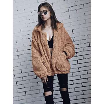PRETTYGARDEN Women's Fashion Winter Coat Sherpa Fleece Faux Fur Shearling Oversized Trendy Jackets Warm Outerwear (Khaki,X-Large)