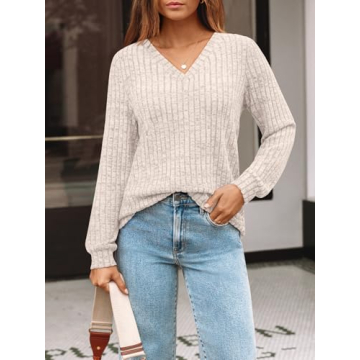 AUTOMET Womens V Neck Long Sleeve Shirt Fall Fashion Tops Tunic Dressy Casual Sweater Clothes Cute T...