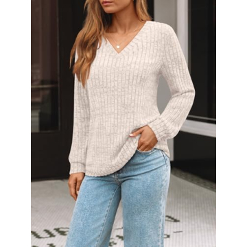 AUTOMET Women's V Neck Long Sleeve Fashion Sweater 2025