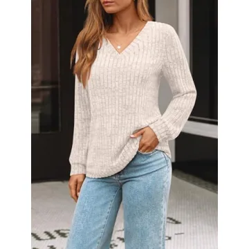 AUTOMET Women's V Neck Long Sleeve Fashion Sweater 2025