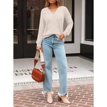 AUTOMET Women's V Neck Long Sleeve Fashion Sweater 2025