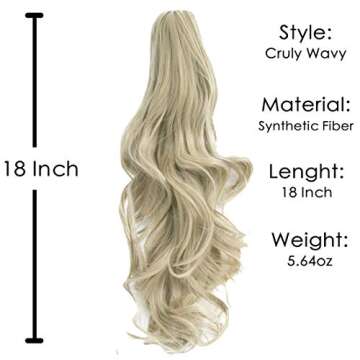 Qunlinta Ponytail Extension Hair Extensions Ponytail 18" 20" Claw Curly Wavy Ponytail Extension Straight Clip in Ponytail Extension Synthetic Hairpiece Light Blonde Mix Bleach Blonde