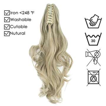 Qunlinta Ponytail Extension Hair Extensions Ponytail 18" 20" Claw Curly Wavy Ponytail Extension Straight Clip in Ponytail Extension Synthetic Hairpiece Light Blonde Mix Bleach Blonde