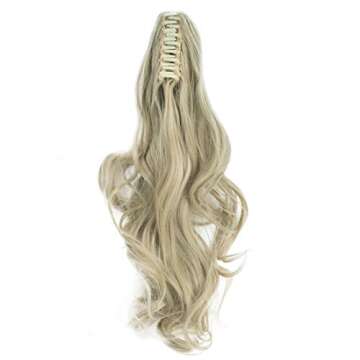 Qunlinta Ponytail Extension Hair Extensions Ponytail 18" 20" Claw Curly Wavy Ponytail Extension Straight Clip in Ponytail Extension Synthetic Hairpiece Light Blonde Mix Bleach Blonde