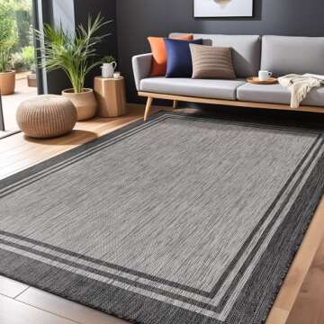 LuuL Home Bordered Outdoor Rug 5x7 Washable Outside Carpet for Indoor Patio Porch Waterproof Easy Cleaning Non Shedding Area Rugs Dark Gray 5 x 7